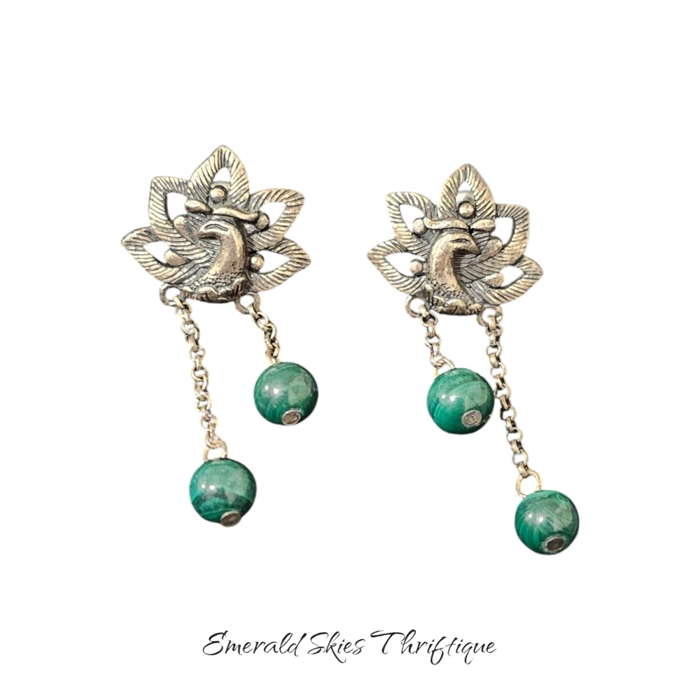 990‎ silver peacock earrings